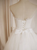 White A-Line Tulle Lace Long Prom Dress, White Formal Dress