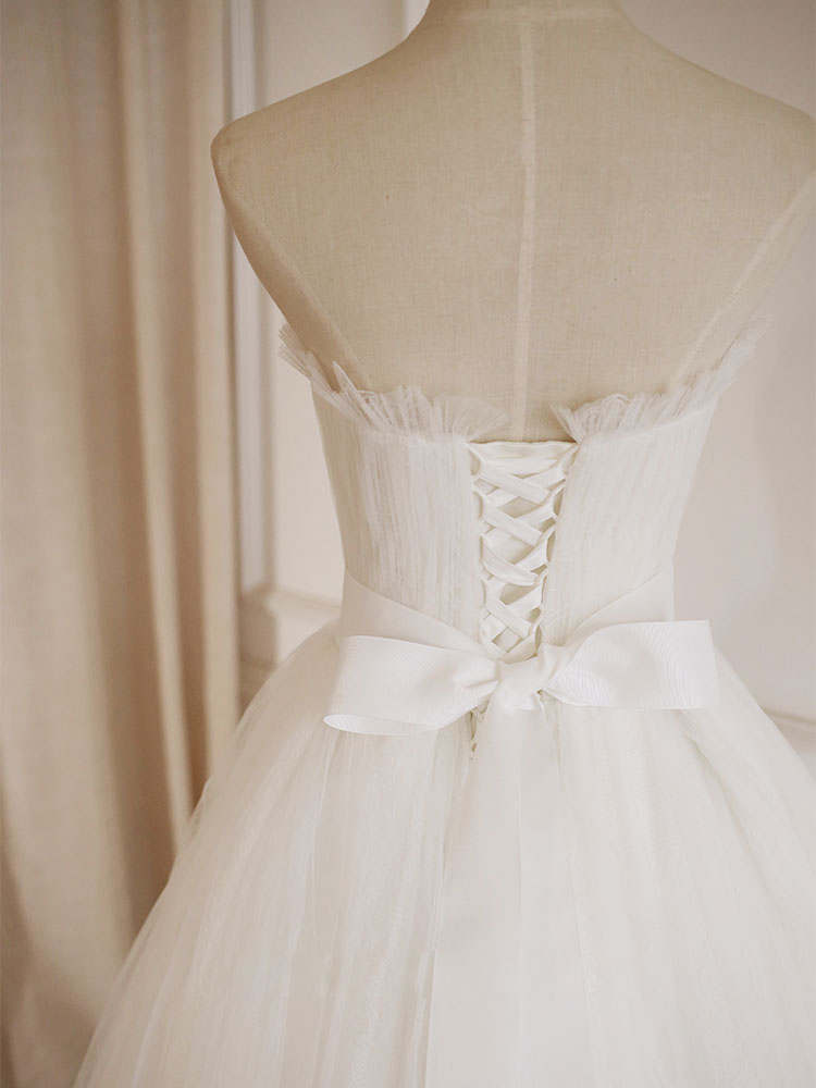 White A-Line Tulle Lace Long Prom Dress, White Formal Dress