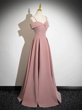 A-Line Velvet Pink Long Prom Dress, Pink Long Formal Dress