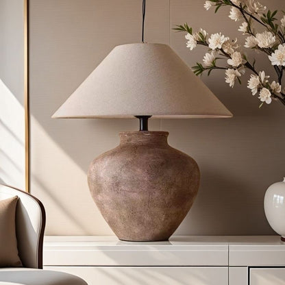 Rustic Ceramic Table Lamp – Minimalist Wabi-Sabi Style Light