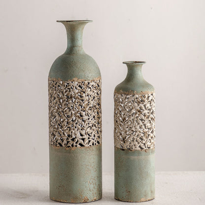 Antique-Inspired Tall Decorative Vases – Ornate Carved Metal Floor Vessels for Vintage French Country Home Decor