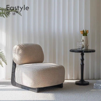 Modern Bouclé Lounge Chair – Plush Upholstered Accent Chair with Wood Base & Pillow for Living Room or Bedroom