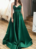 Simple A line satin long prom dress, satin evening dress
