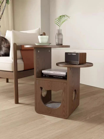 Multi-Level Wooden Side Table with Built-In Cat House – Stylish and Functional Pet-Friendly Furniture