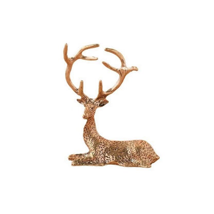 Miniature Brass Stag Figurine – Elegant Resting Deer Statue for Home & Holiday Decor