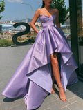 Simple high low satin prom dress, satin evening dress