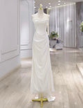 Simple A-line Satin Court Train White Long Prom Dresses, White Evening Dress
