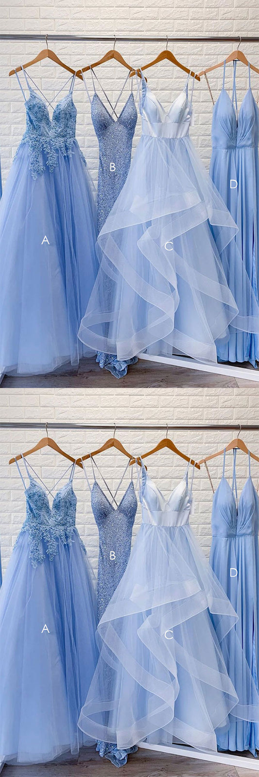 Blue lace tulle long prom dress blue formal dress