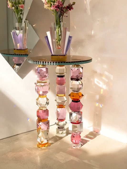 Crystal & Amber Glass Luxury Accent Table