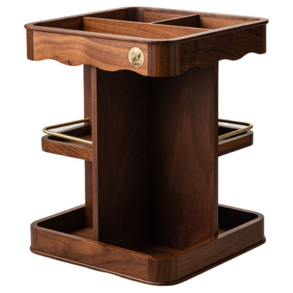 Vintage 360° Rotating Wooden Makeup Organizer – Elegant Vanity Storage with Carved Accents