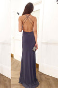 Simple v neck backless long prom dress evening dress