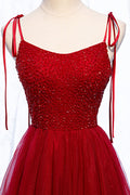 Burgundy sweetheart beads long prom dress, burgundy evening dress