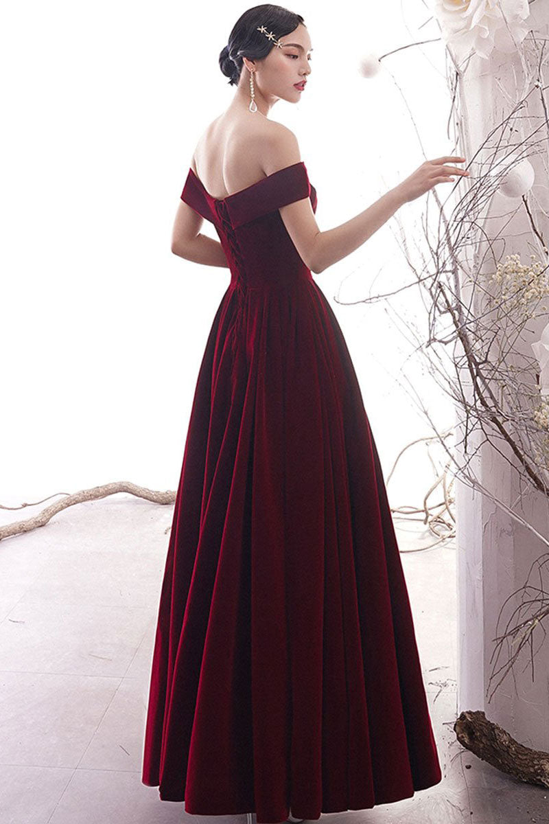 Simple burgundy long prom dress burgundy formal dress