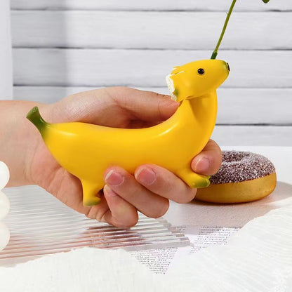 Banana Dog Resin Statue – Whimsical Dachshund Fruit Sculpture for Home, Garden, or Office Decor