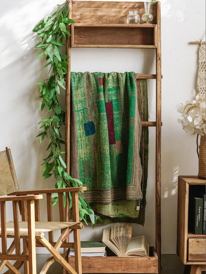 Rustic Wooden Ladder Shelf with Hanging Rack