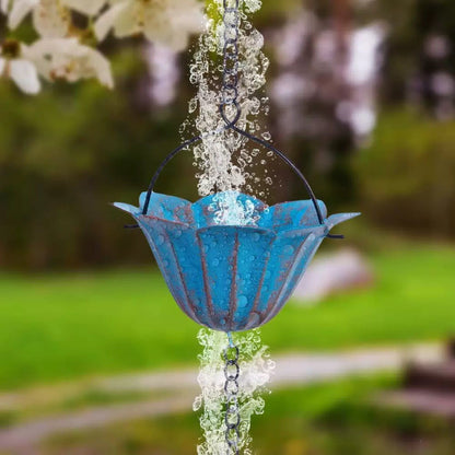 Hummingbird & Blue Flower Rain Chain 94-Inch Decorative Garden Downspout Alternative
