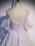 Purple tulle A line long prom dress, purple tulle formal dress