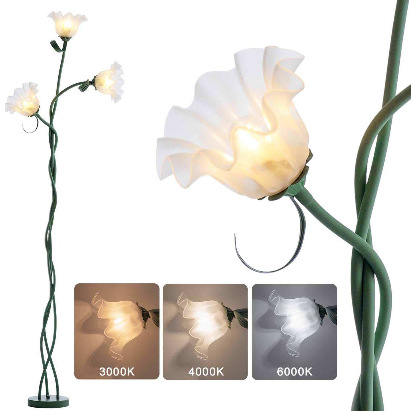 Flower Floor Lamp with Adjustable Petals – 3-Color Dimmable Blooming Light