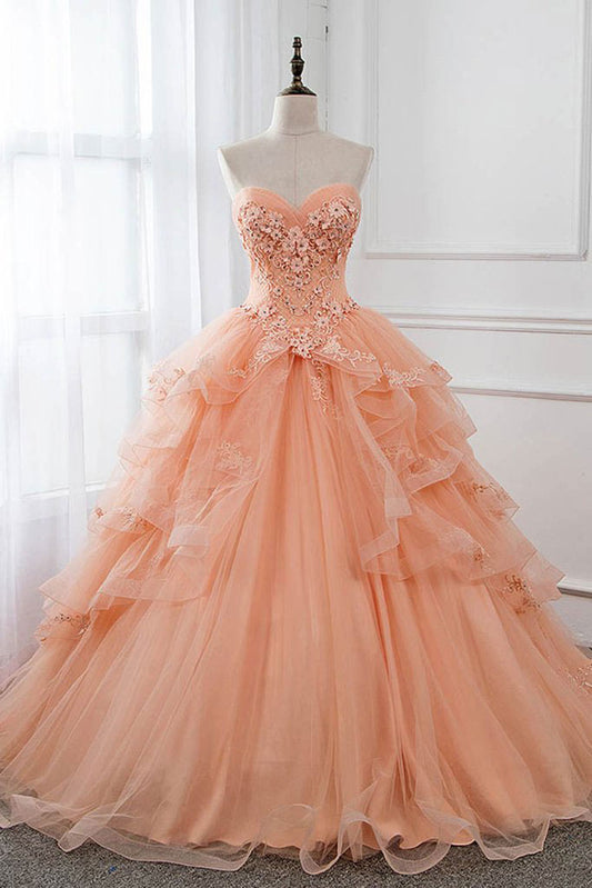 Unique sweetheart neck tulle lace long prom dress, formal dress