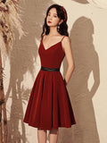 Burgundy velvet v neck short prom dress, burgundy homecoming dress