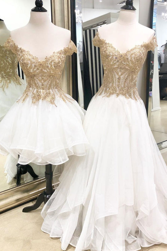 White tulle lace long prom dress, white lace evening dress