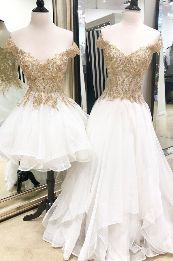 White tulle lace long prom dress, white lace evening dress