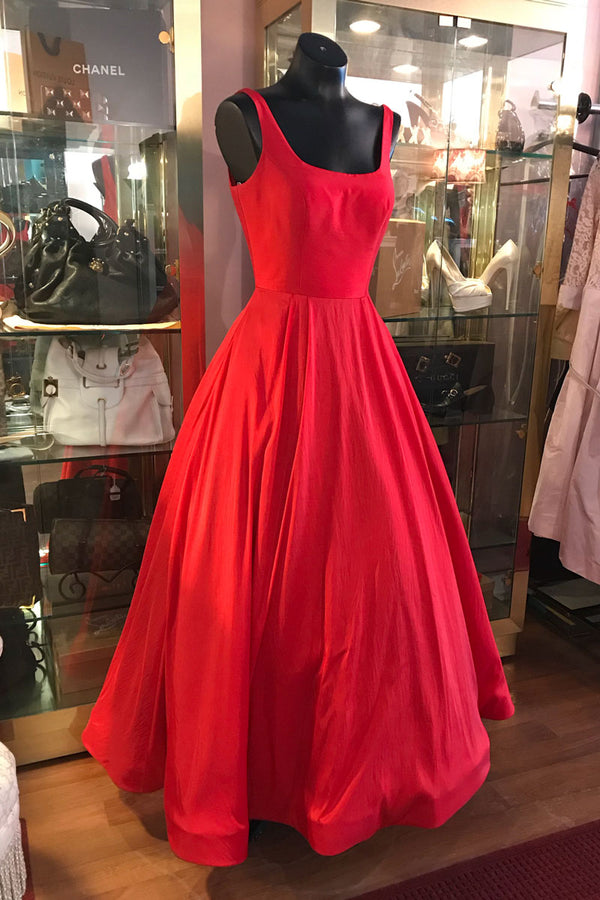 Simple red tea Length prom dress, red evening dress
