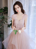 Pink tulle off shoulder long prom dress, pink tulle formal dress