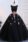 Black tulle lace long prom dress, black tulle formal dress