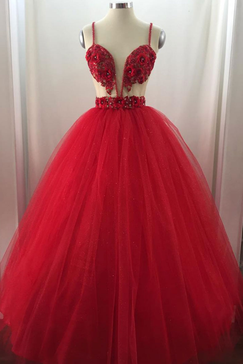 Unique sweetheart tulle long prom dress, tulle evening dress