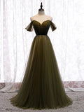 Simple sweetheart tulle green long prom dress, green evening dress
