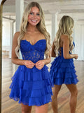 A-line Sweetheart Neck Chiffon Lace Purple Short Prom Dress, Cute Homecoming Dress