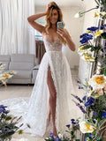 White sweetheart neck tulle lace long prom dress, white evening dress