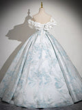 A-Line Off Shoulder Satin Blue Long Prom Dress, Blue Long Formal Dress
