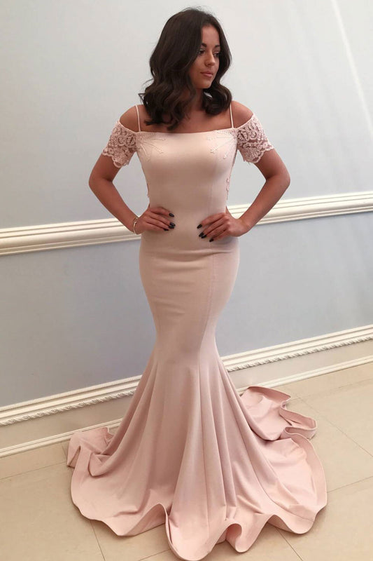 Pink satin mermaid long prom dress, pink evening dress