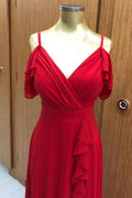 Red chiffon long prom dress, red chiffon evening dress
