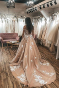 Champagne sweetheart tulle lace long prom dress tulle lace formal dress