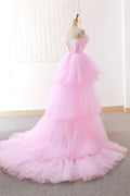 Pink tulle long prom dress, pink tulle evening dress