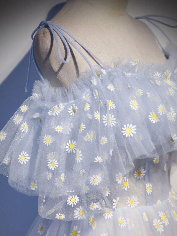 Blue sweetheart neck tulle long prom dress blue formal dress