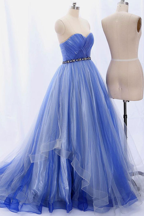 Blue tulle long prom dress, blue tulle evening dress