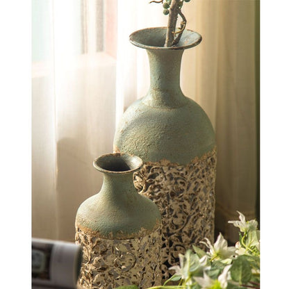 Antique-Inspired Tall Decorative Vases – Ornate Carved Metal Floor Vessels for Vintage French Country Home Decor