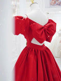 Red v neck satin long prom dress, red evening dress