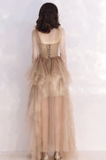 Champagne tulle long prom dress tulle formal dress