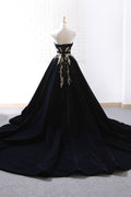 Black lace applique long prom dress, black evening dress