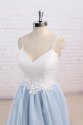 Simple blue tulle long prom dress, tulle wedding dress