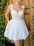 Mini/Short White Prom Dresses, White Lace Homecoming Dresses