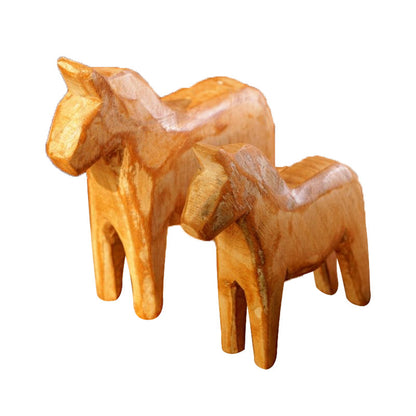Hand-Carved Wooden Horse Decor Set – Rustic Nordic Minimalist Sculptures (Set of 2)
