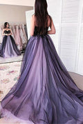 Purple sweetheart tulle long prom dress purple evening dress