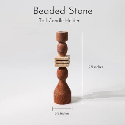 Modern Sculptural Bead Stone Candle Holder | Set of 2 Natural Stone Taper Holders