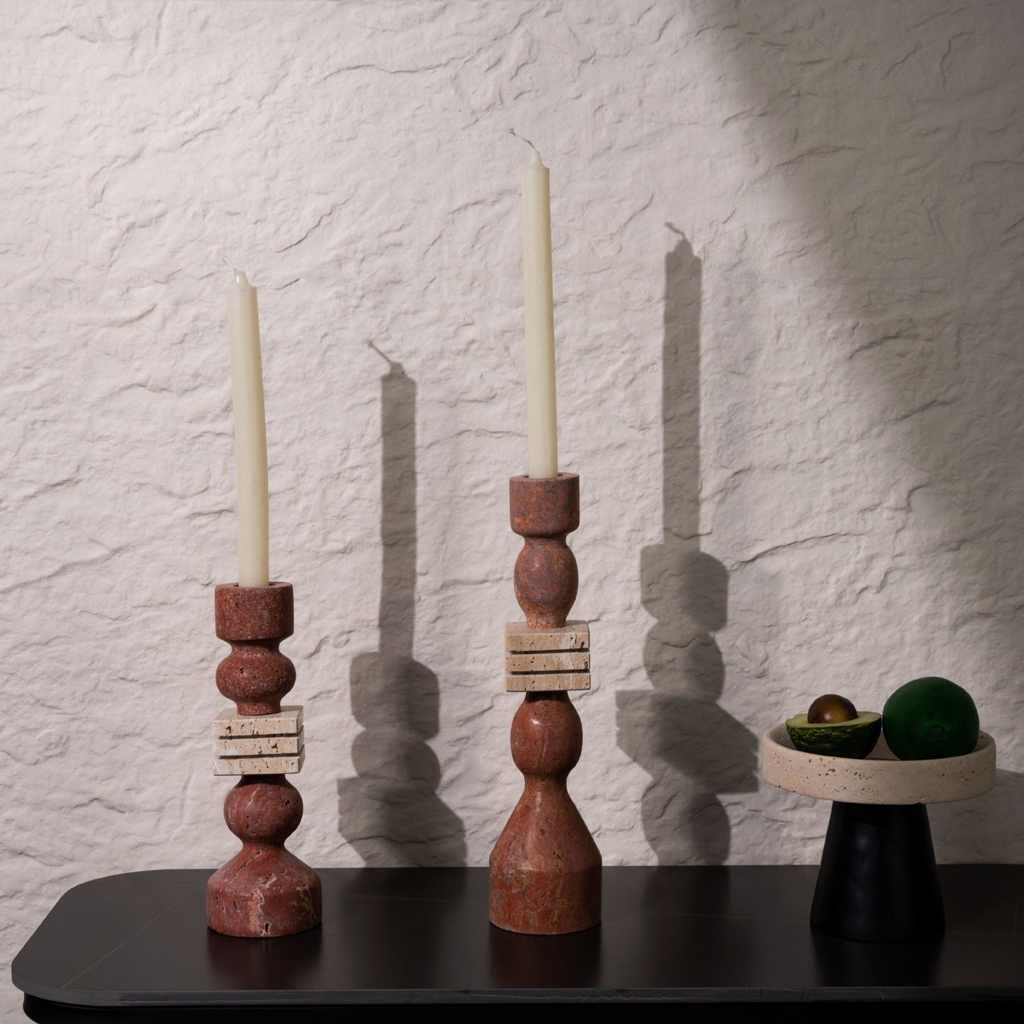 Modern Sculptural Bead Stone Candle Holder | Set of 2 Natural Stone Taper Holders